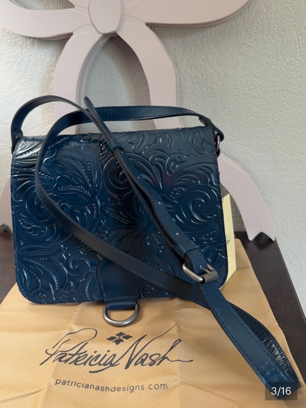 Patricia Nash Embossed Leather Crossbody in Deep Teal